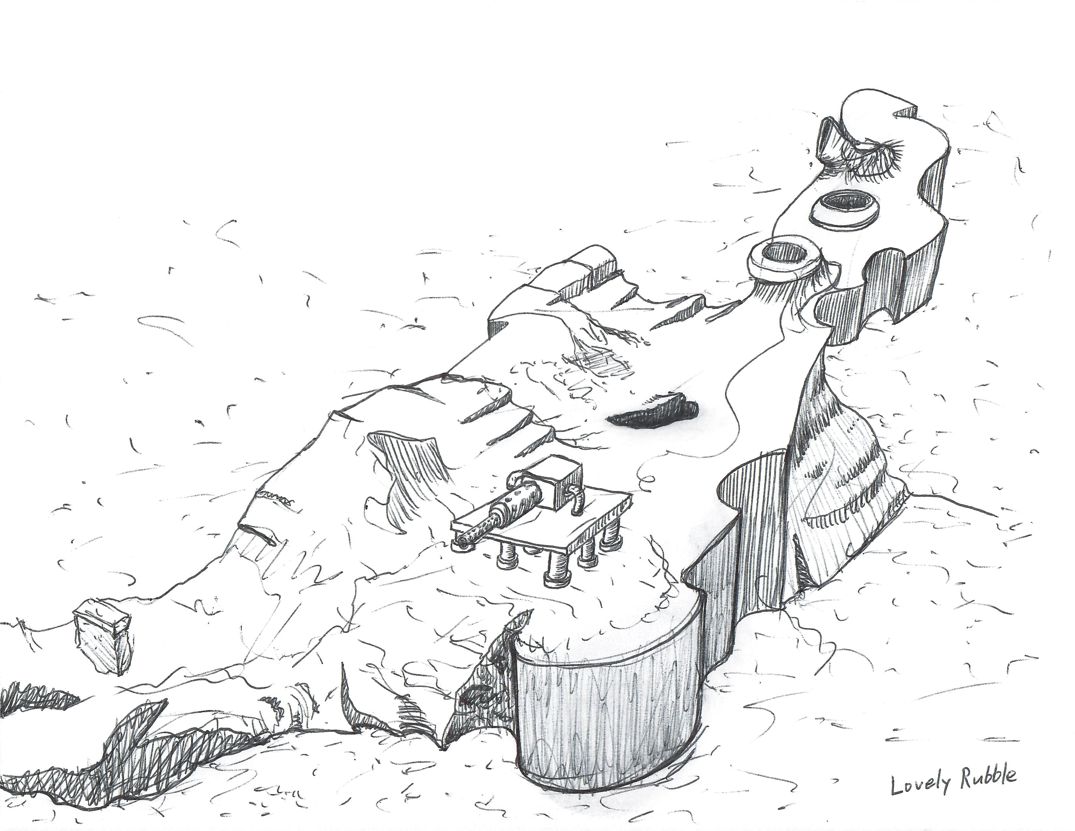 A lone gun turret on rocky rise.